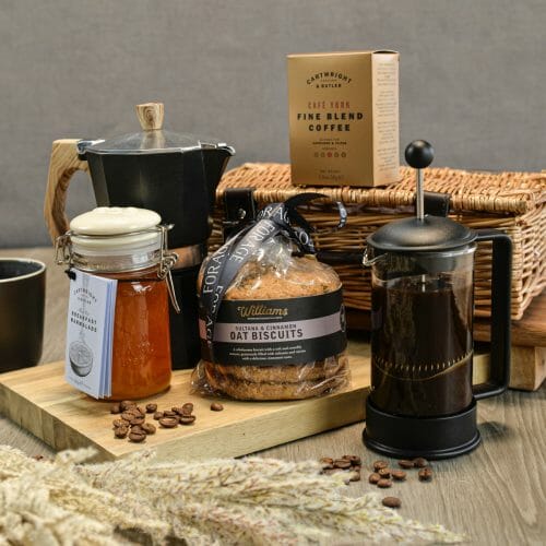 Time for Coffee Hamper Including oat biscuits, fine blend coffee and breakfast marmalade.